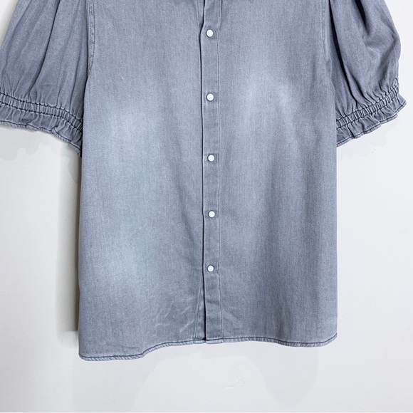 Ba&sh Danee Denim Shirt (Sz 3 / L) Puff Sleeve Button Down Light Grey - Picture 11 of 16